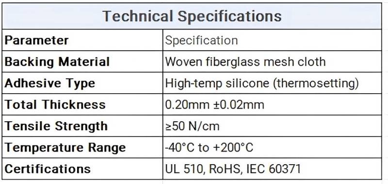 glass cloth electrical tape Technical Specifications